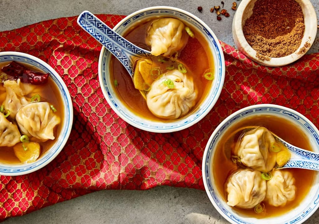 Chinese Five Spice Red Cabbage Dumplings in a Curried Broth